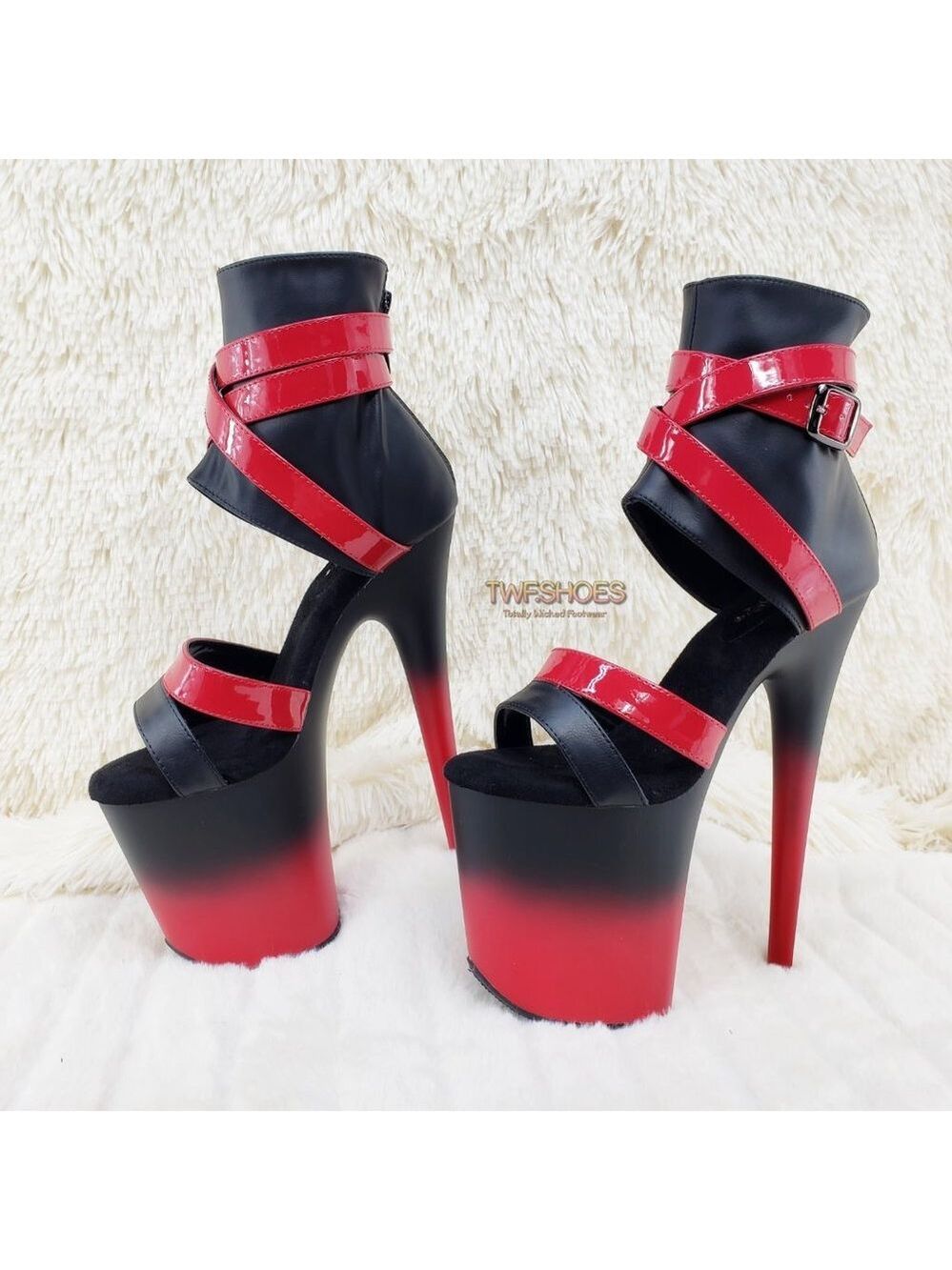 Flamingo 80015 Red Black 2 tone 8" High Heel Closed Back Platform Pole Shoes